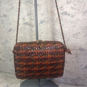 CEM brown leather woven vintage cross body bag